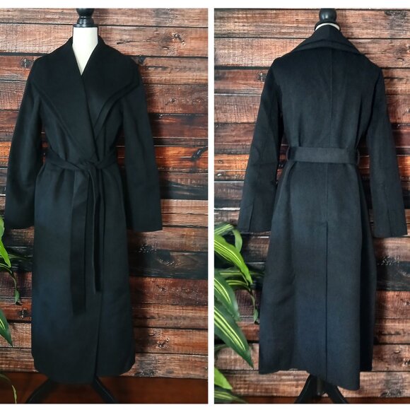 NWOT Tahari XL Wrap Coat Long Double Face Soft Wool Blend Black Layered Lapel - Picture 3 of 10